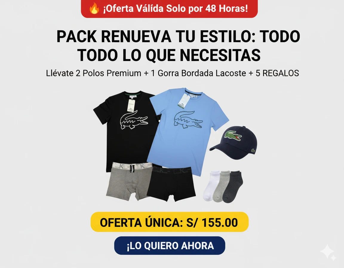 Combo Total|| 2 Polos marca Lacoste || 1 Gorra Lacoste || 2 Boxers CalebKing || 3 Medias