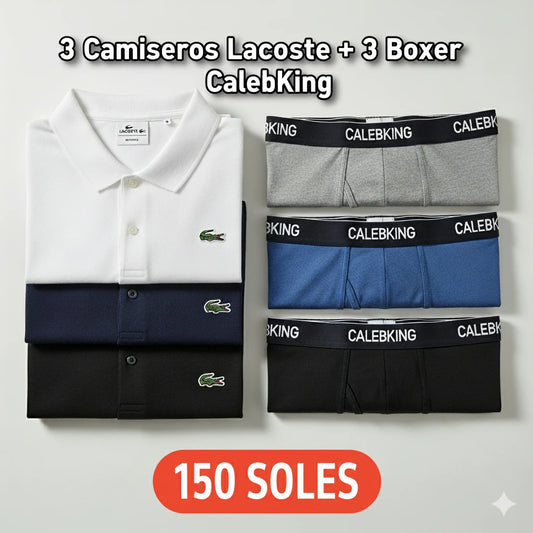 Pack Esencial 1.0 || 3 Polos Camiseros Lacoste || 3 Boxers CalebKing