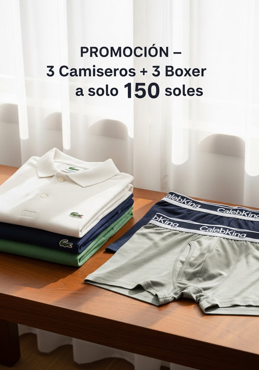 Pack Esencial 1.0 || 3 Polos Camiseros Lacoste || 3 Boxers CalebKing